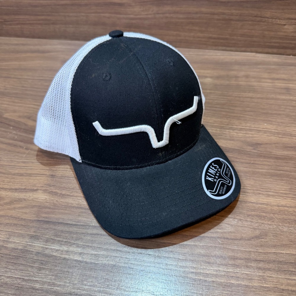 Kimes Ranch Trucker Hat Kids OSFA Black White Excellent Snapback Longhorn Logo